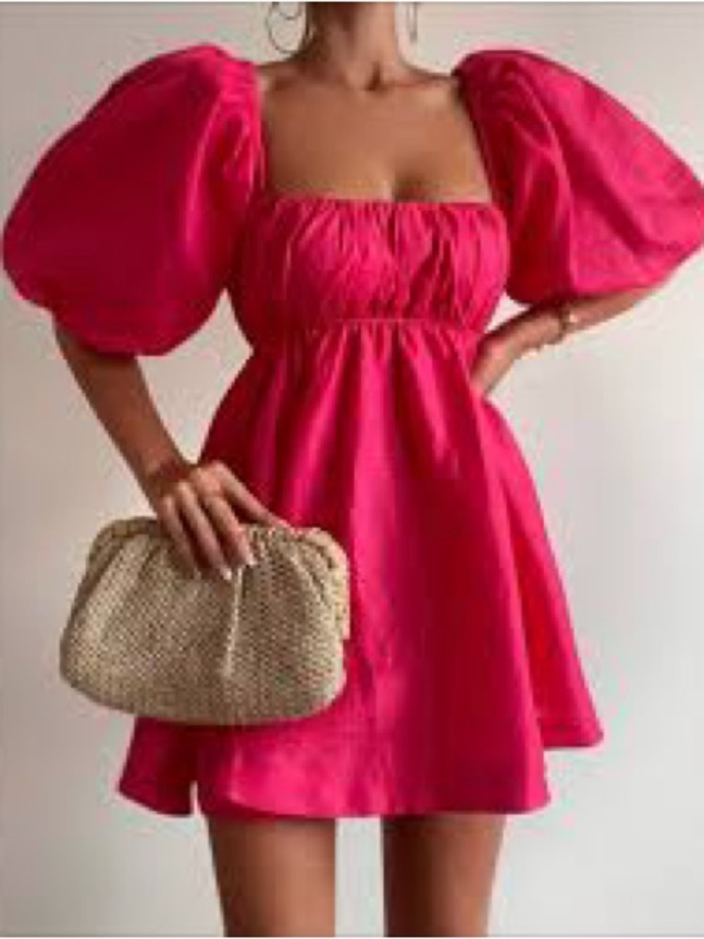 Showpo Amalie the Label Womens Sz 16 Hamyya Linen Tie Puff Sleeve Mini Dress